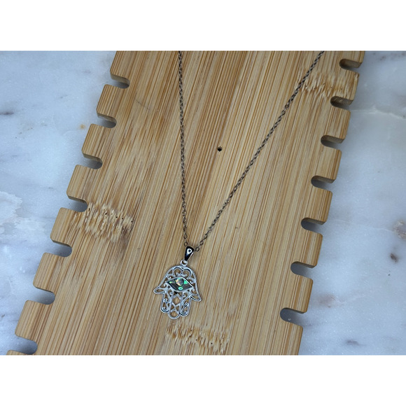 Sterling Silver Hasma Charm Necklace 16" Elegant Fashion Style Hand Of Fatima - Picture 8 of 16